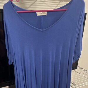 Ladies Larace Short Sleeve Tunic Top- Blue- Large